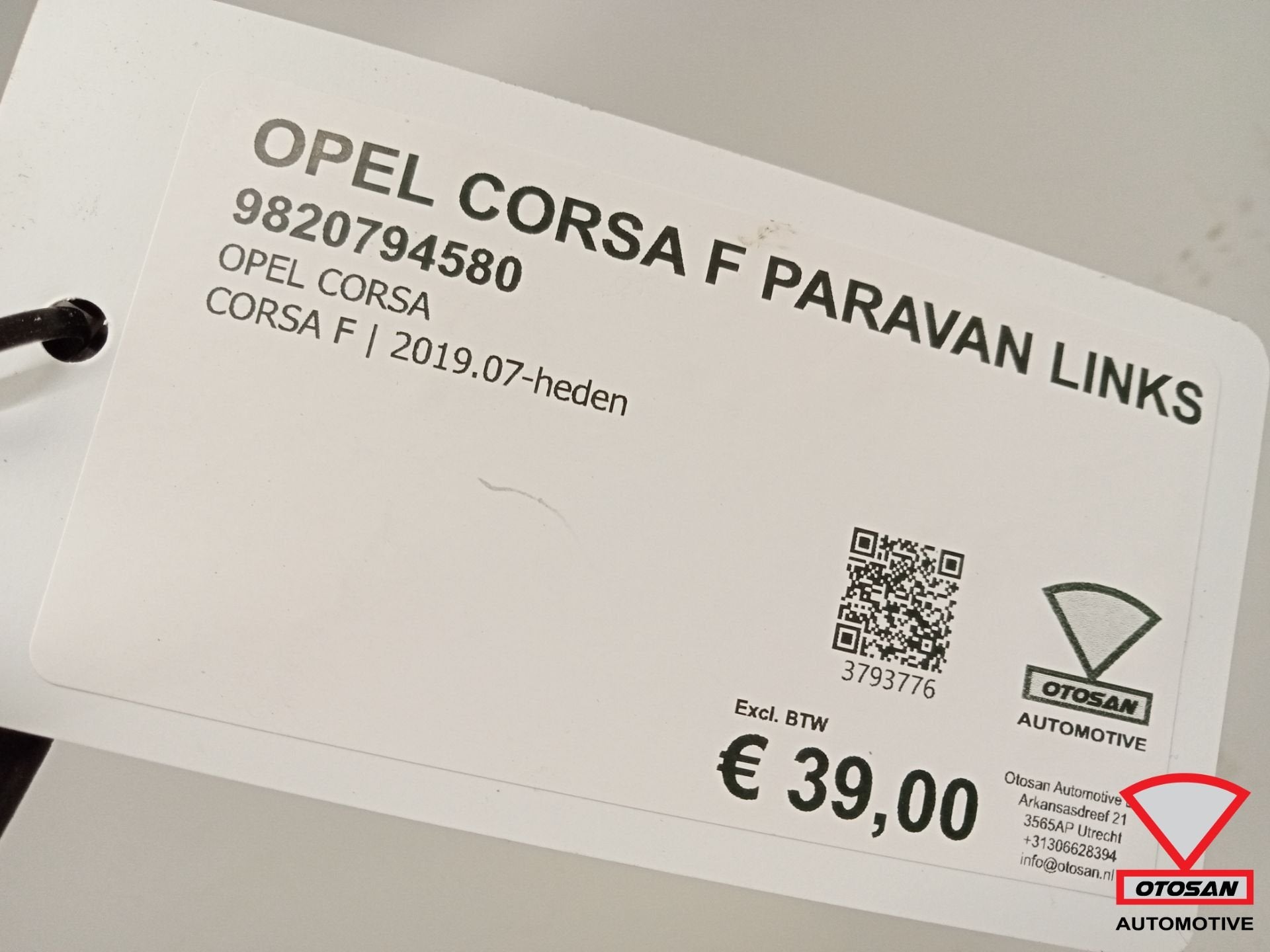 Opel Corsa F 19+ Paravan Paravent Links 9820794580, Gebruikt, Opel Automobile GmbH, Ophalen of Verzenden, Kontakt@opel-infoservice.de