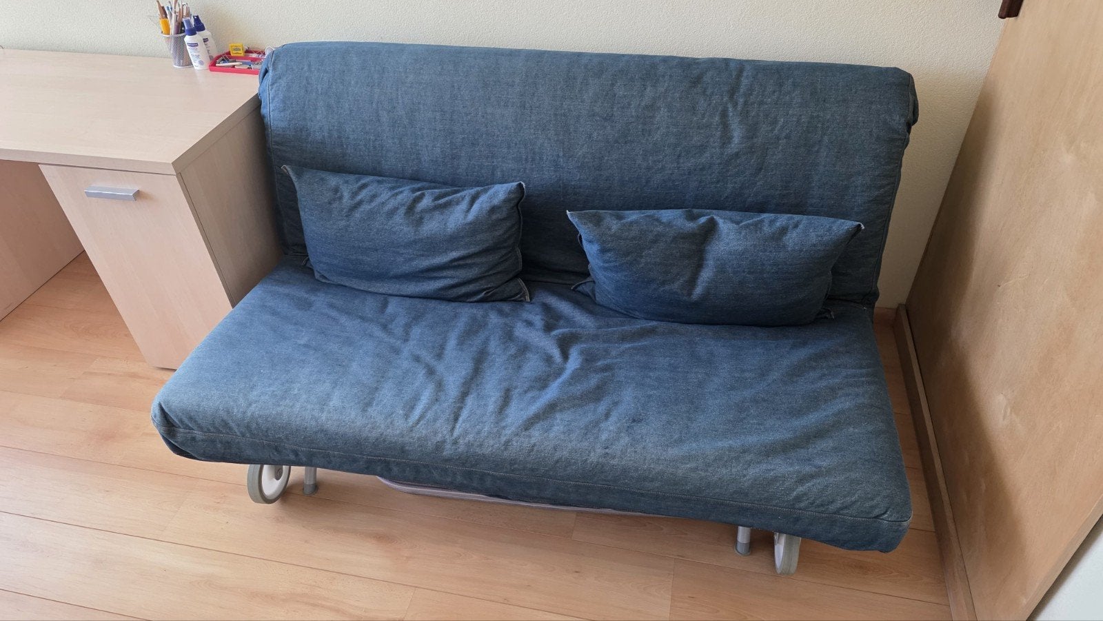 IKEA PS Slaapbank met blauwe denim hoes en kussens, Ophalen