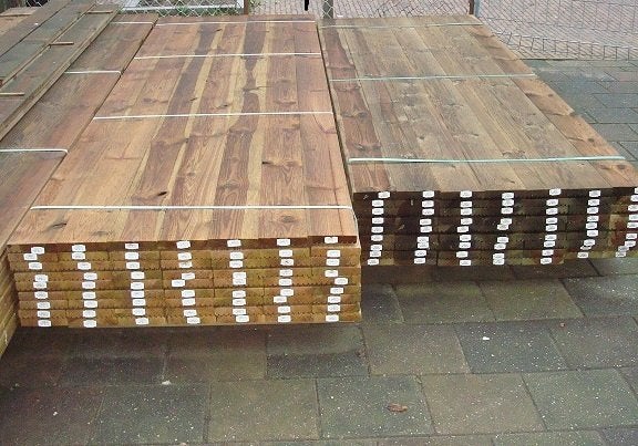 Vlonder planken. Nw. 32 stuks van 4.50 mtr. Geimpregneerd, Tuin en Terras, Palen, Balken en Planken, Ophalen, Nieuw, 250 cm of meer