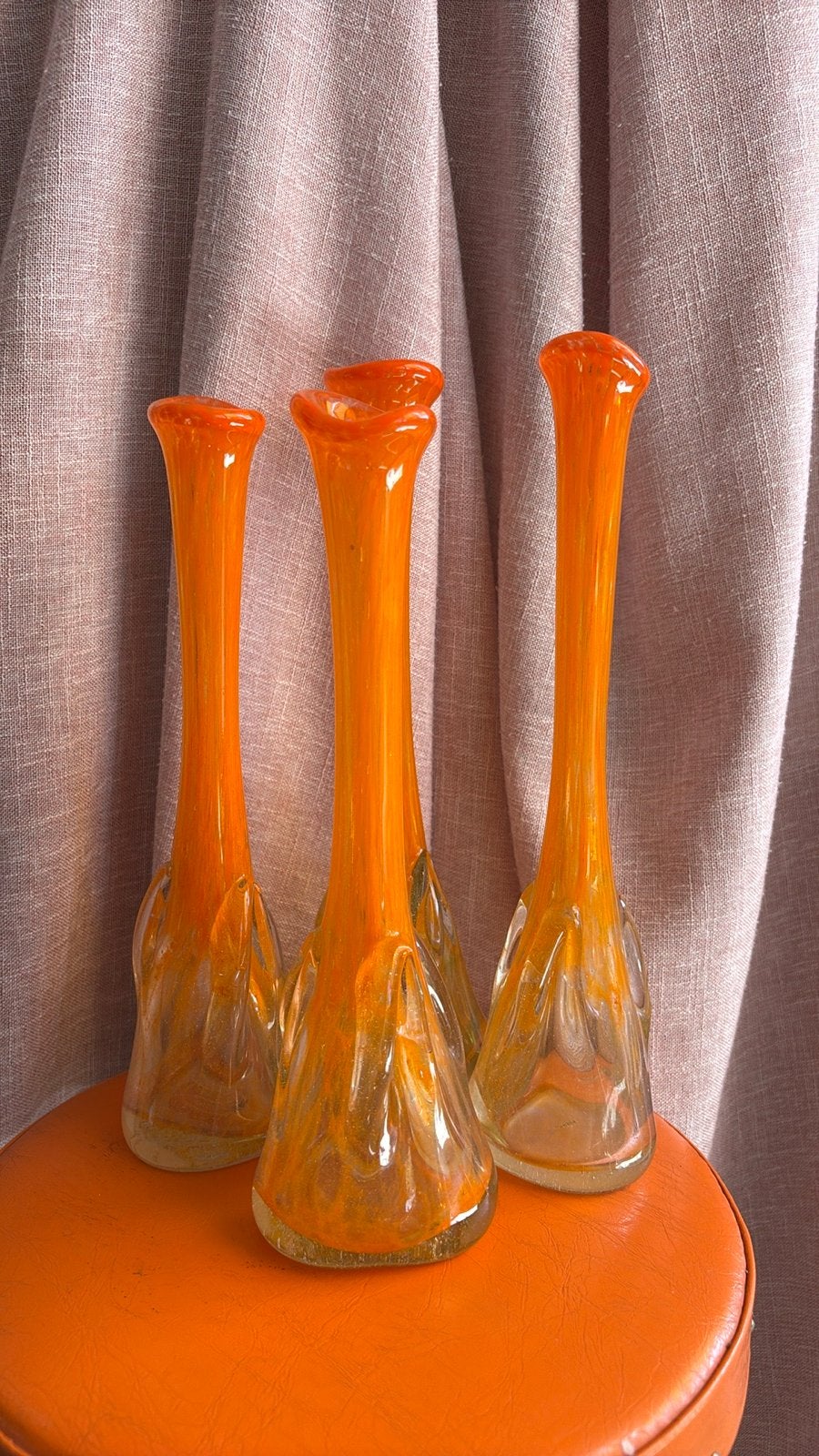 Vintage oranje glazen vazen - jaren '70, Ophalen of Verzenden