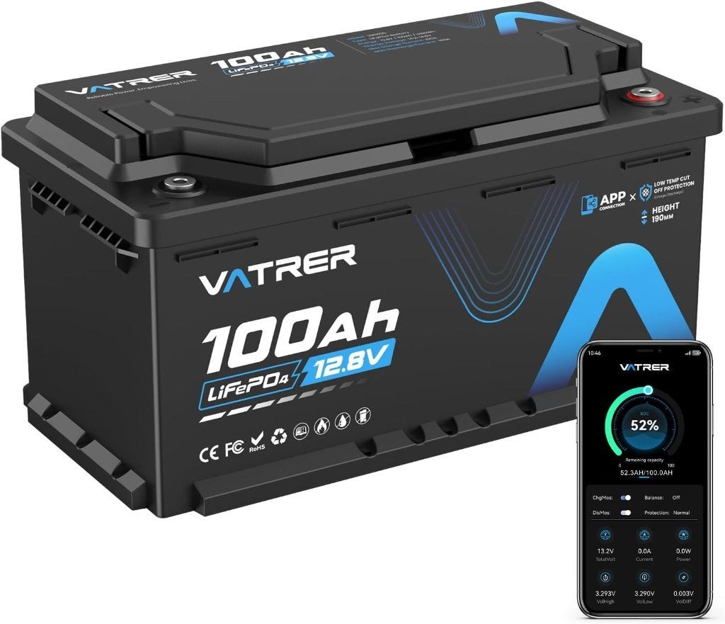Vatrer 12V 100Ah LiFePO4 Lithium Accu H190 – Bluetooth, Verzenden, Nieuw
