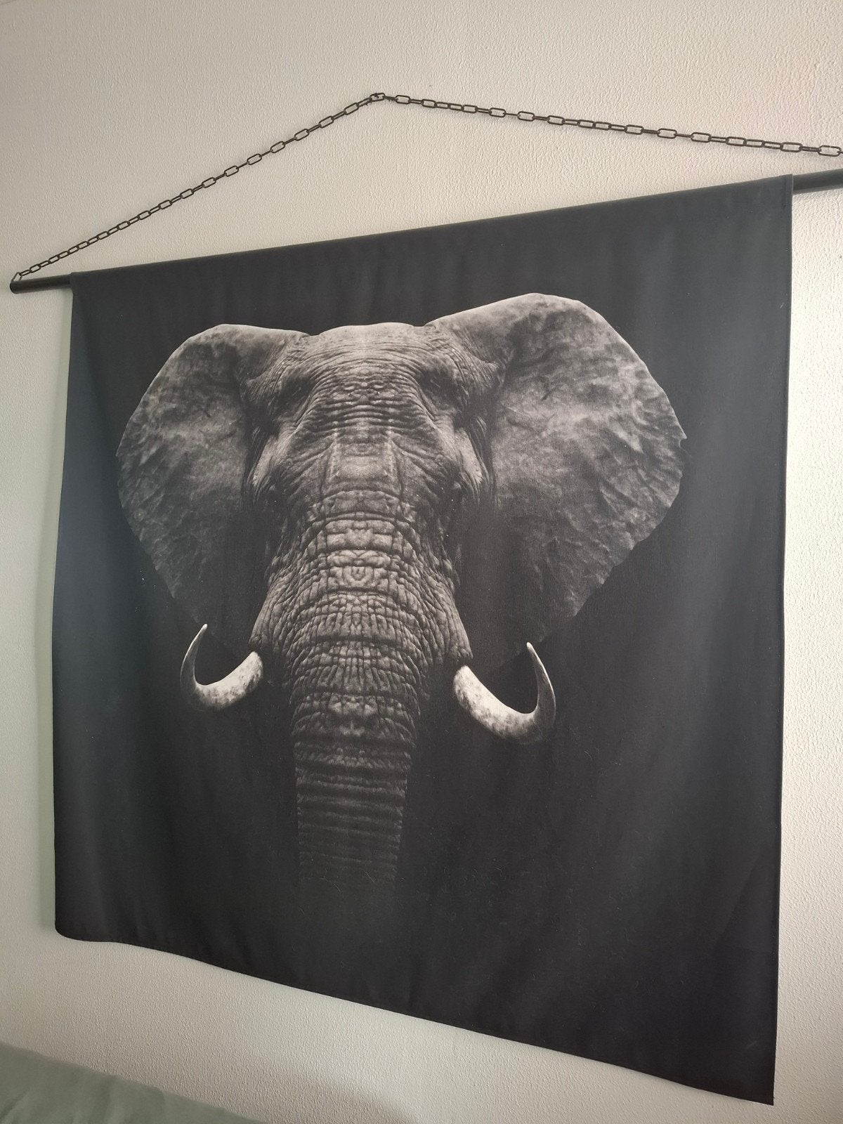 Wandkleed olifant zwart-wit, Ophalen, Zwart, Zo goed als nieuw, Met ophangsysteem