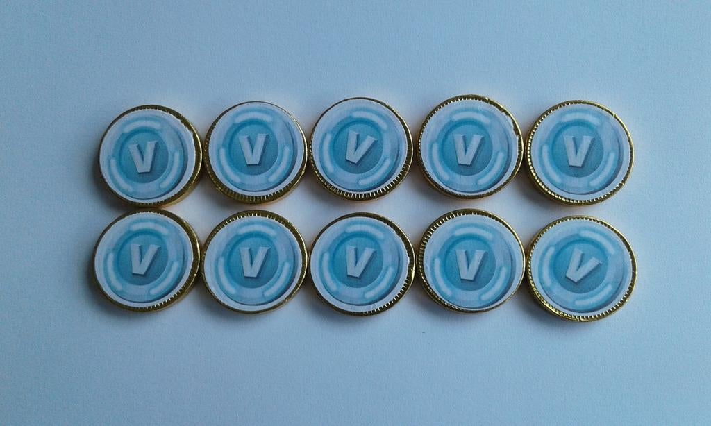 Set van 10 Fortnite traktatie chocolademunten, Ophalen of Verzenden, Nieuw, Versiering, Verjaardag