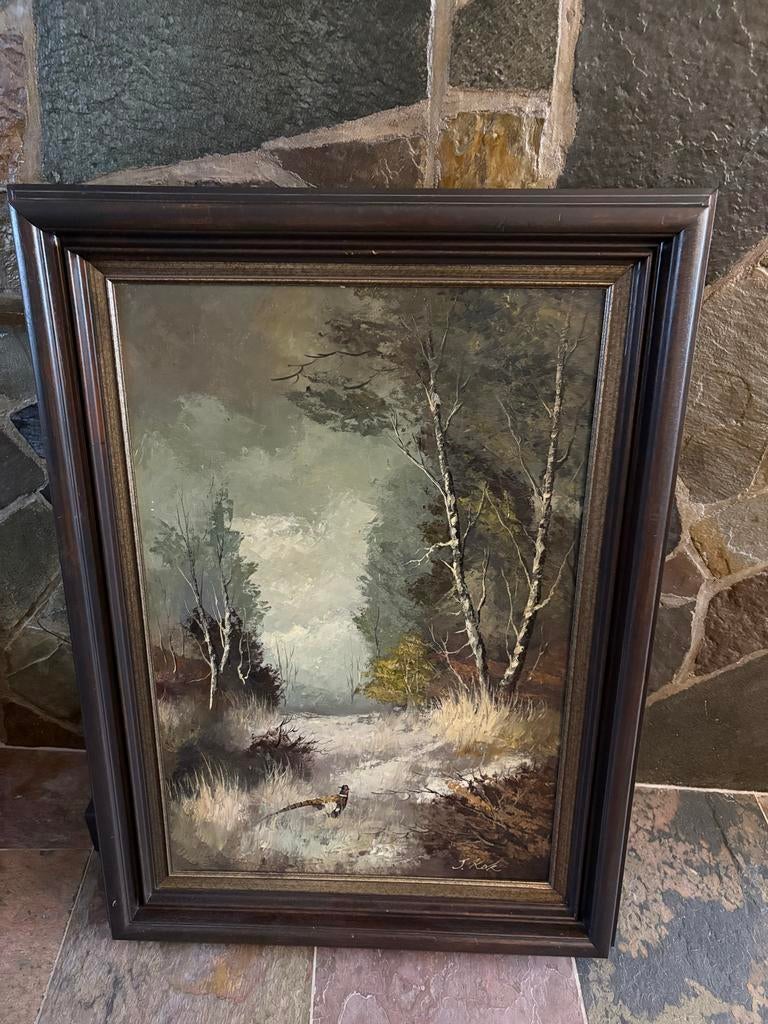 Schilderij J. Kok – Boslandschap met Fazant + certificaat, Antiek en Kunst, Kunst | Schilderijen | Klassiek, Ophalen