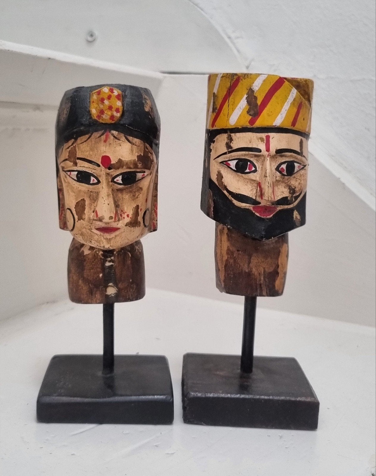 Set antiek/vintage houten poppenhoofden, Hout, India, Ophalen of Verzenden, 12 cm