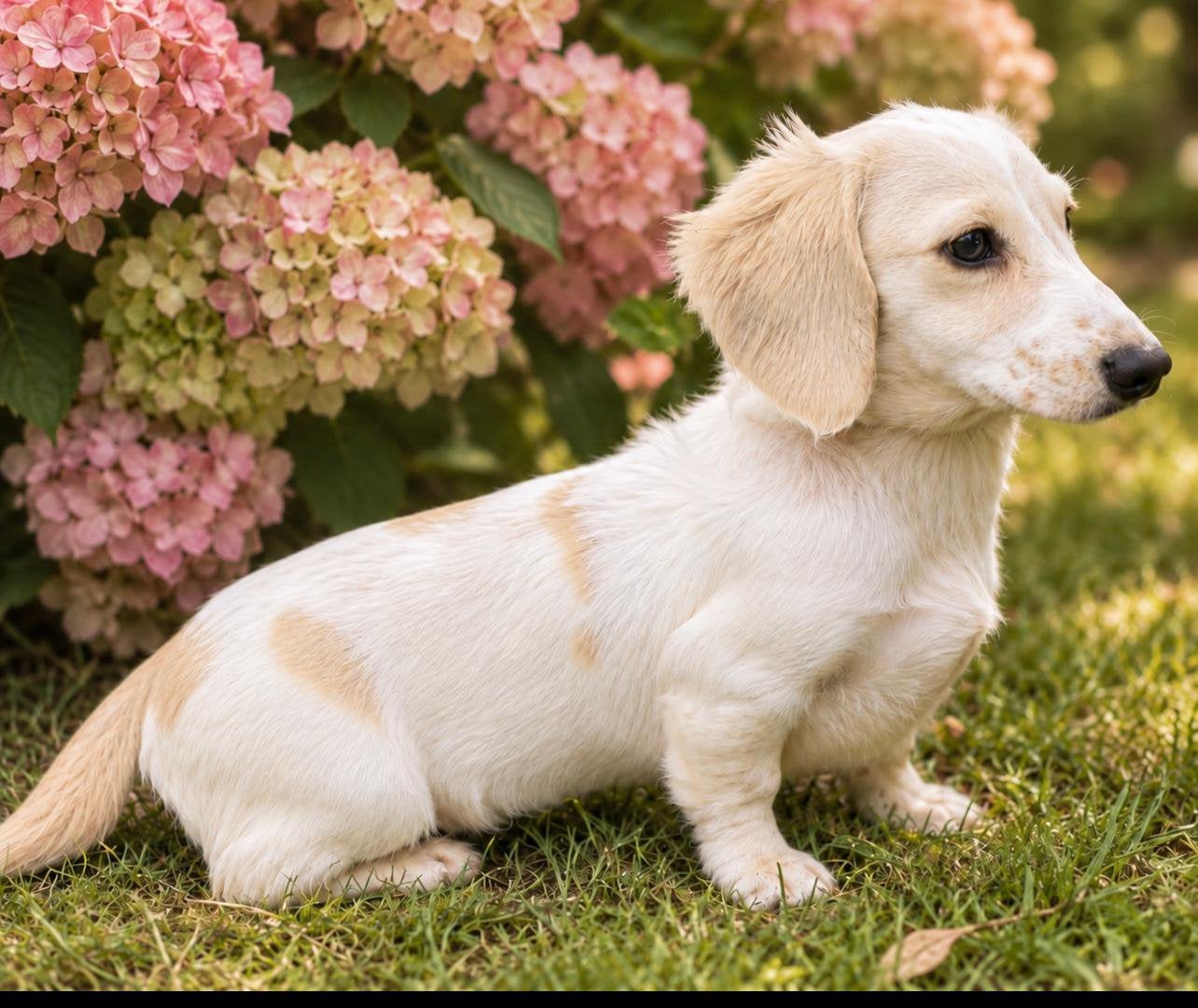 Hele mooie pibald creme reu, Dieren en Toebehoren, Honden | Teckels en Dashonden, Parvo, 15 weken tot 1 jaar, Reu, Dwerg