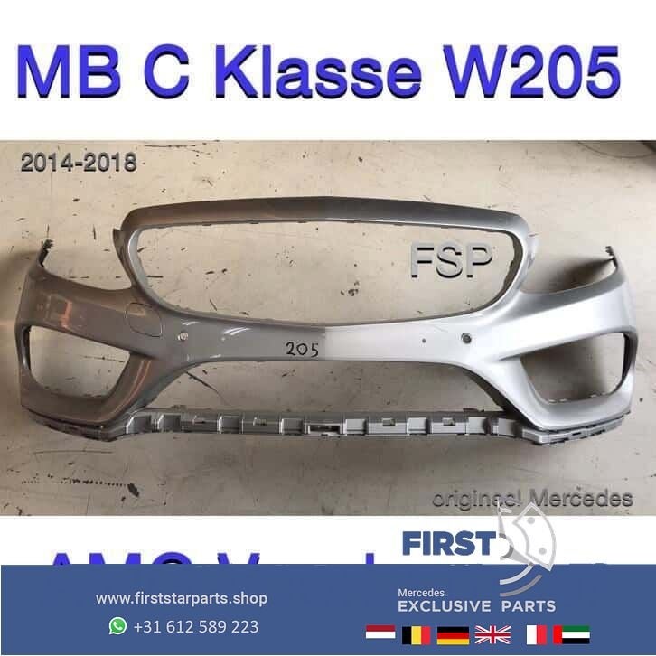 W205 C43 AMG Voorbumper Mercedes C Klasse 2014-2018 zwart wi, Gebruikt, -, Voor, Ophalen of Verzenden
