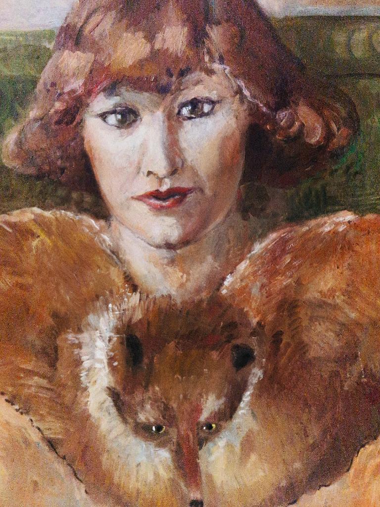ongesigneerd olieverf op board portret vrouw met vossenbont, Antiek en Kunst, Kunst | Schilderijen | Klassiek, Ophalen of Verzenden