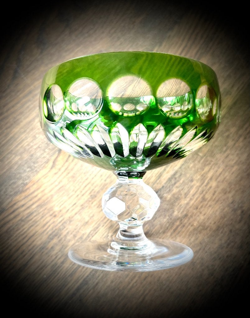 Emerald groen Likeur Glas Kristal Mid century kristal antiek, Ophalen of Verzenden