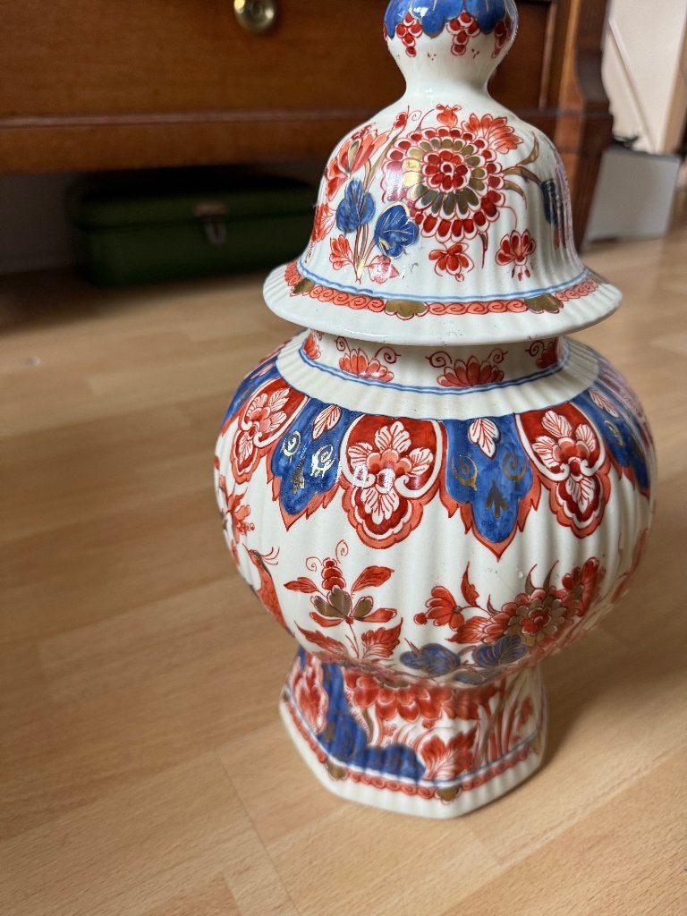 Antieke Delfts Blauwe Vaas met Deksel - Handgeschilderd, Antiek en Kunst, Ophalen