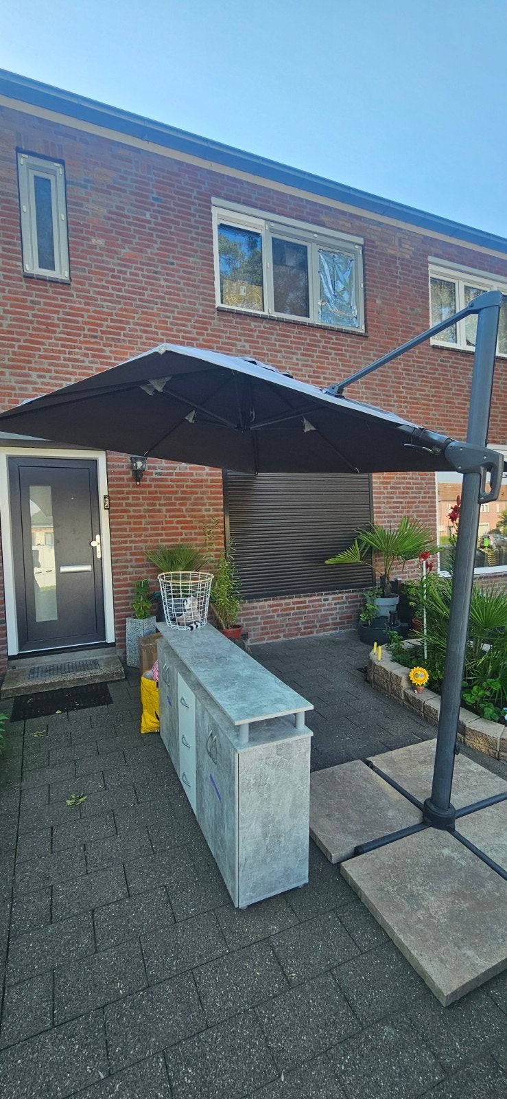 Grote parasol 300x300, grijs, handbediend, Ophalen, Gebruikt, 2 tot 3 meter, Zweefparasol