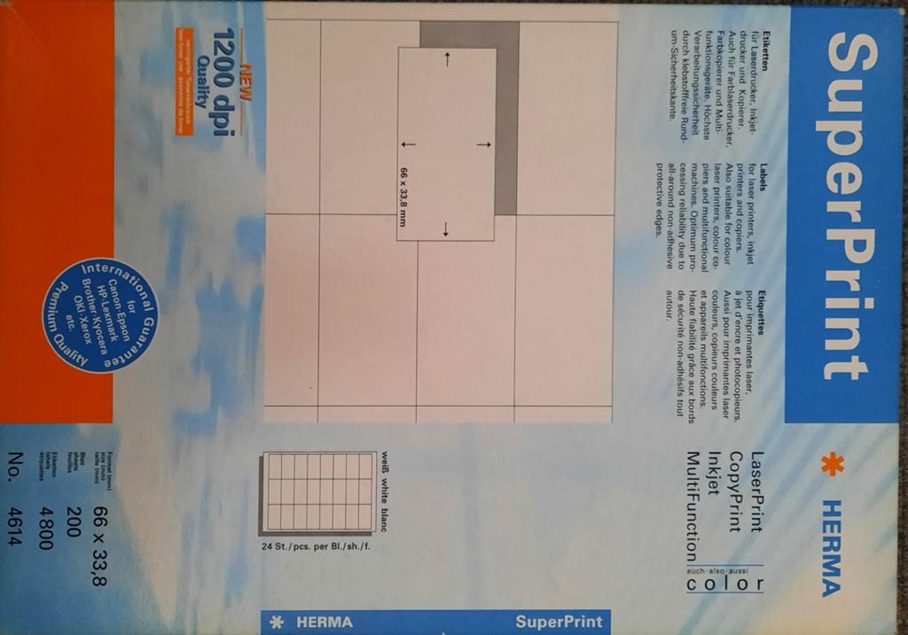HERMA SuperPrint Etiketten 66x33.8mm, 1200 dpi, 200 stuks, Ophalen of Verzenden