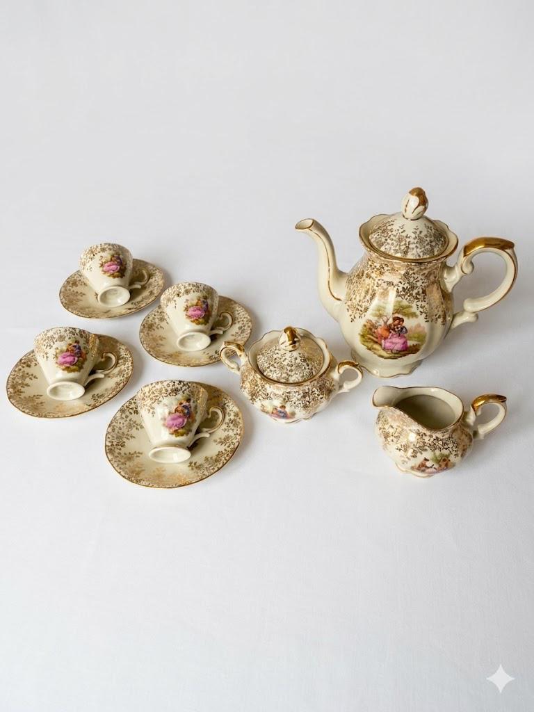 Bavaria Kronester porseleinen theeset met gouden details, Ophalen