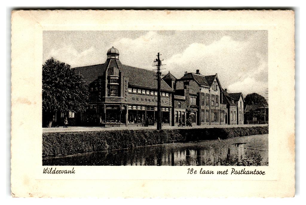 Wildervank, 18e laan met Postkantoor, Verzenden, 1940 tot 1960, Gelopen, Groningen