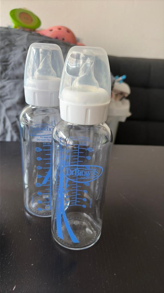 2 glass baby bottle DrBrowns and babymoov glass containers, Ophalen, Zo goed als nieuw, Overige typen