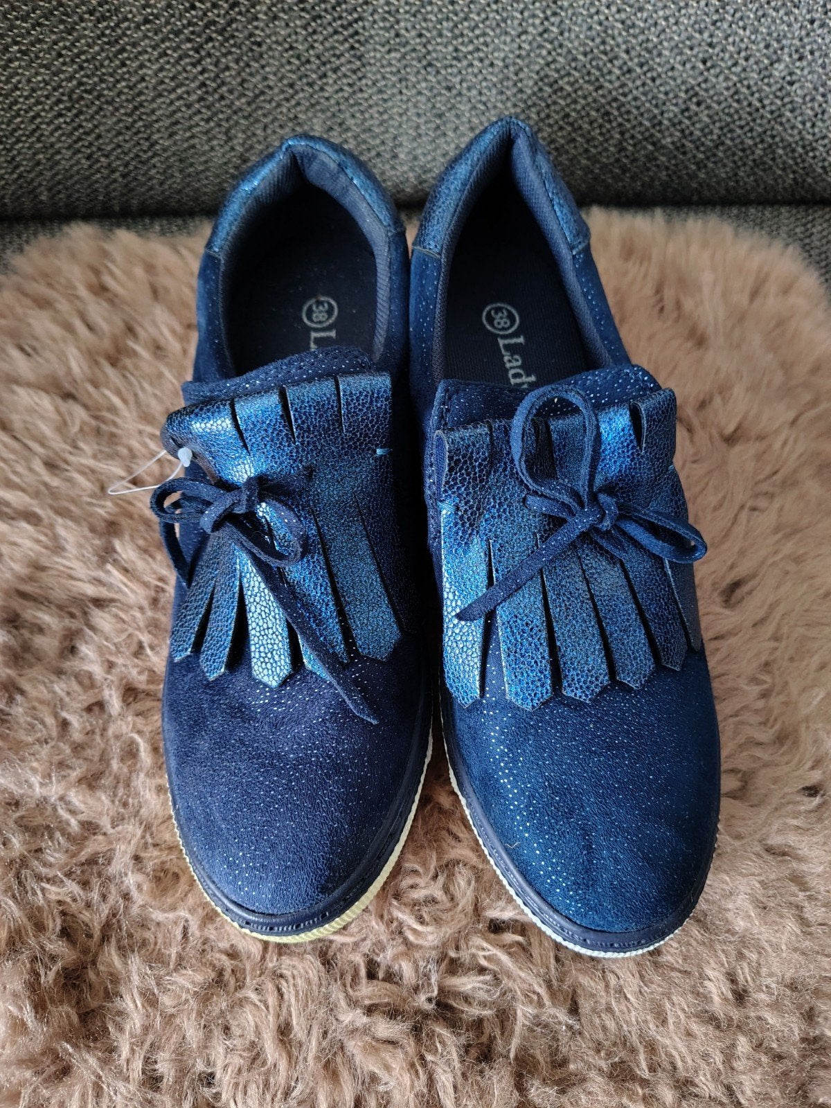 Nieuwe suède lage schoenen met glitters en rubberzool, Schoenen met lage hakken, Blauw, Ladyflex, Nieuw