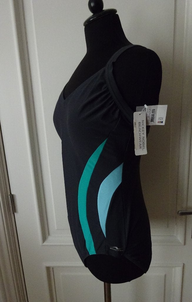 NIEUW Maat 48 Nickey Nobel Badpak Grijs met Groen en Turquoi, Kleding | Dames, Badmode en Zwemkleding, Meerkleurig, Nieuw, Badpak
