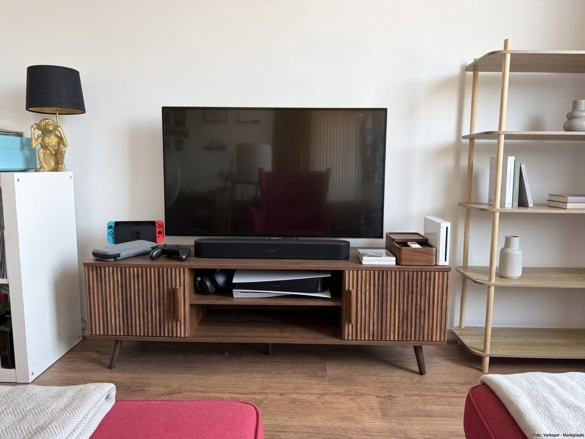TV-dressoir Imre (Leen Bakker) – Walnootlook / Retro, Ophalen, Zo goed als nieuw, 25 tot 50 cm, Minder dan 100 cm