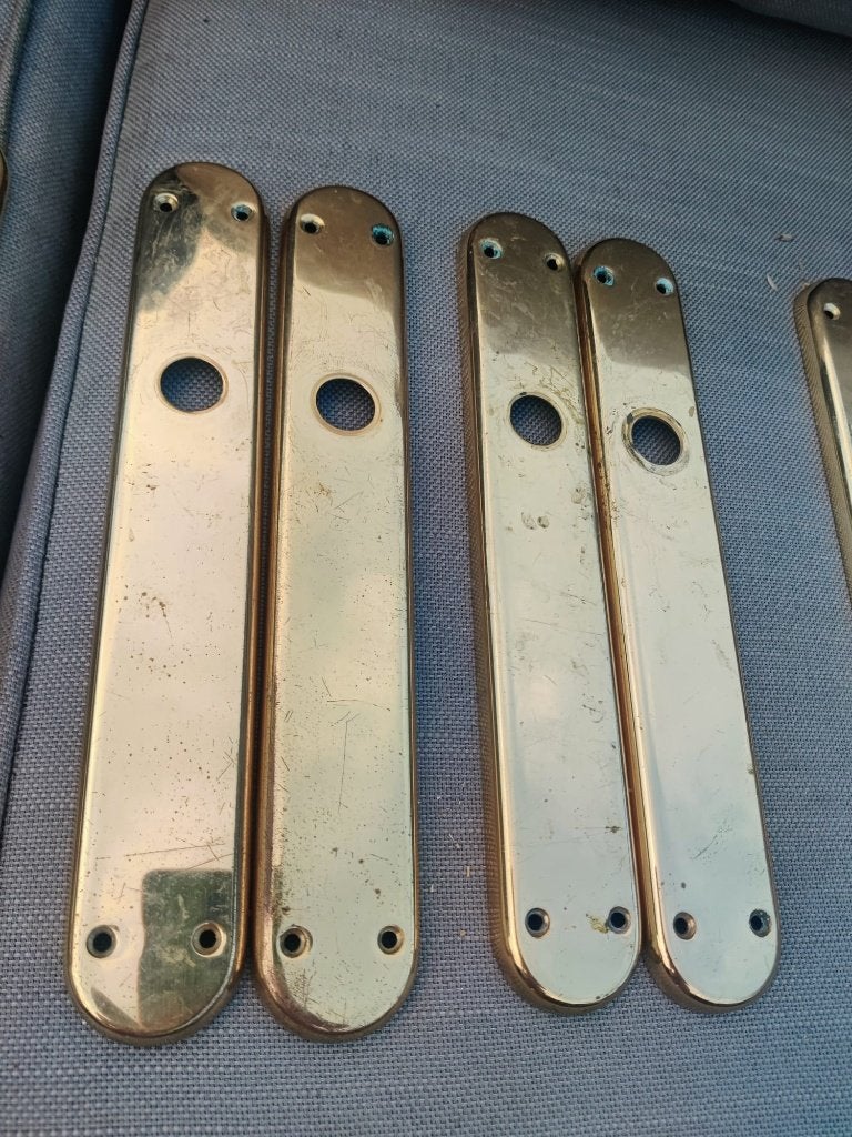 9 sets deurklink messing/goud, BLIND / TOILET / SLEUTELPLAAT, Ophalen of Verzenden, Gebruikt, Koper of Messing, Klink of Kruk