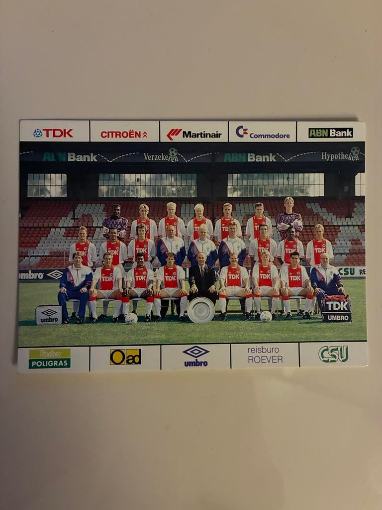 Elftalfoto Ajax seizoen 1990-1991+ handtekeningen, Ophalen of Verzenden, Zo goed als nieuw, Ajax, Spelerskaart