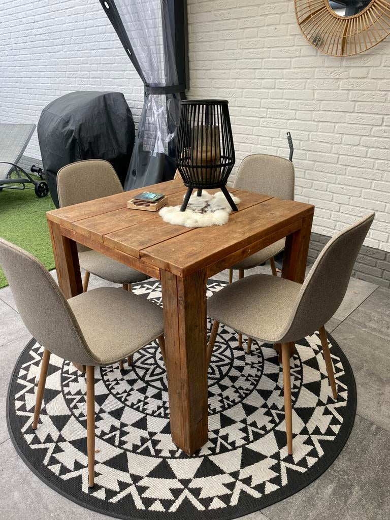 Steigerhouten tafel . Ook mogelijk met 4 stoelen, Huis en Inrichting, Tafels | Eettafels, Ophalen, Gebruikt, Rechthoekig, 50 tot 100 cm