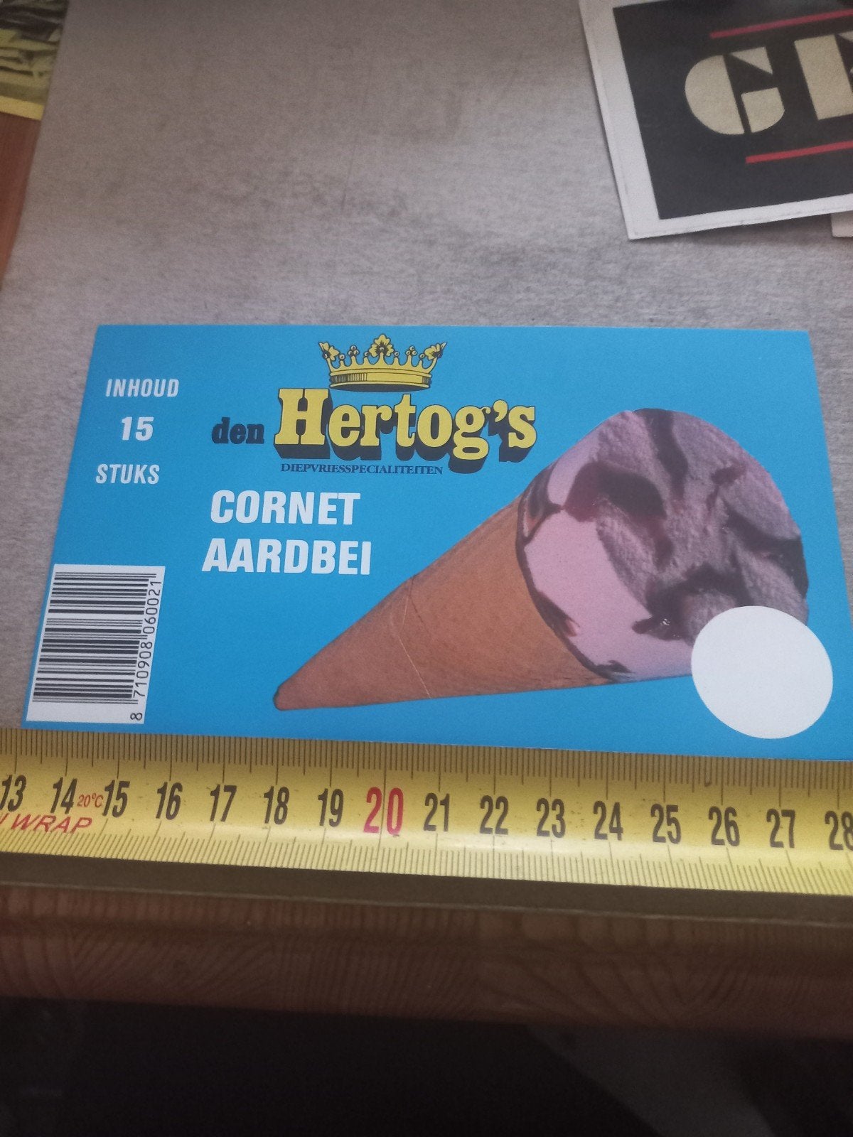 Vintage Hertog's Cornet Aardbei Verpakking, Ophalen of Verzenden, Gebruikt