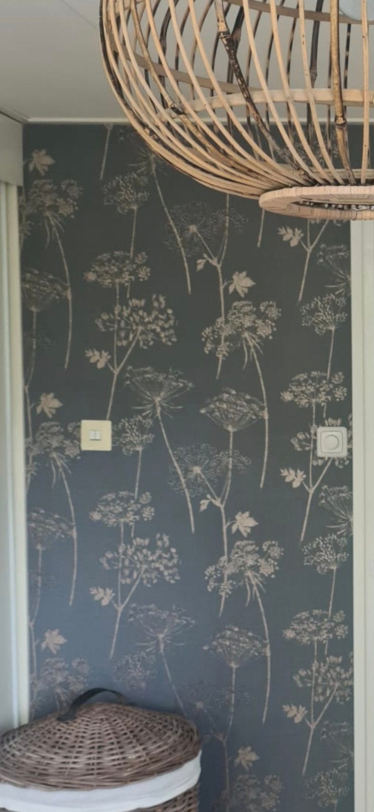 Easy fresco behang, donkergrijs behang met botanisch patroon, Ophalen