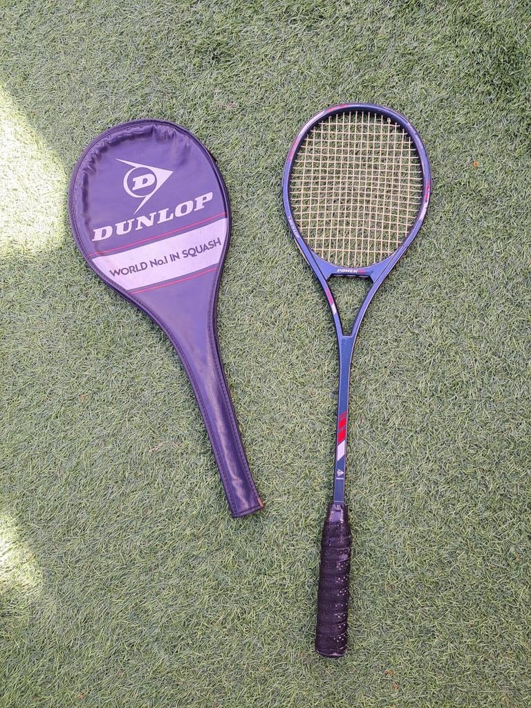 Vintage Dunlop Power series Squashracket blauw-rood, Sport en Fitness, Squash, Ophalen of Verzenden, Gebruikt, Racket, Met hoes