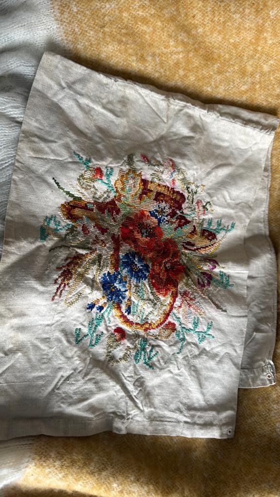 Vintage Geborduurd Bloemenpaneel - Handgemaakt, Antiek en Kunst, Ophalen of Verzenden