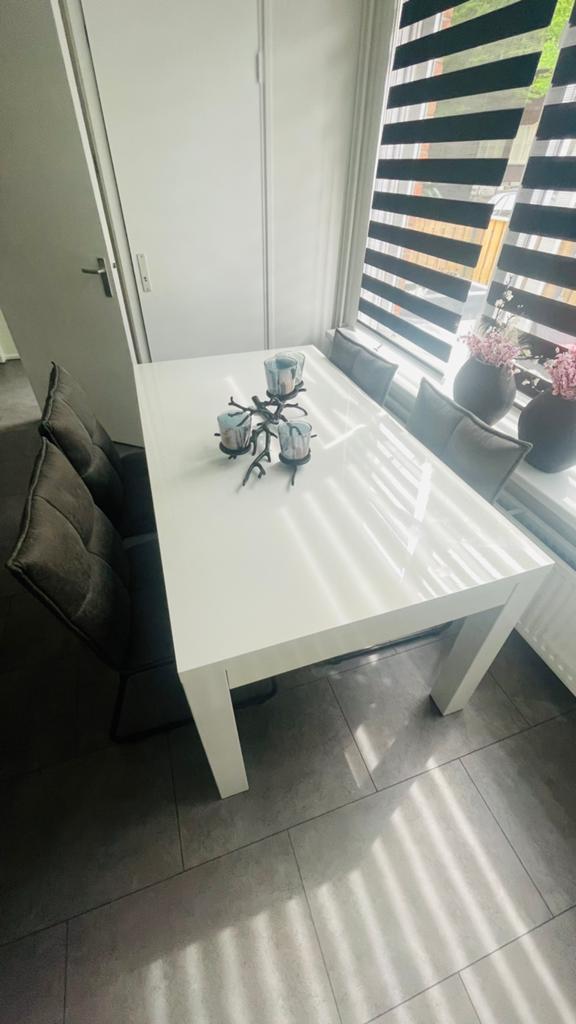 Moderne eettafelset met 4 stoelen wit hoogglans, Ophalen of Verzenden