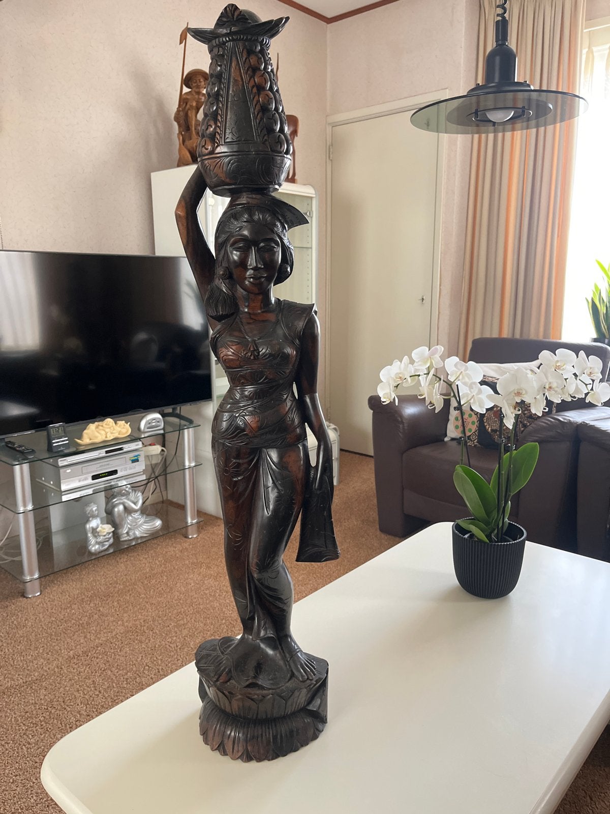 45 jaar oud fijn handsnijwerk, 102 cm  hoog uit Bali, Ophalen, Houtsnijwerk, Handgemaakt, 1 meter - 2 meter