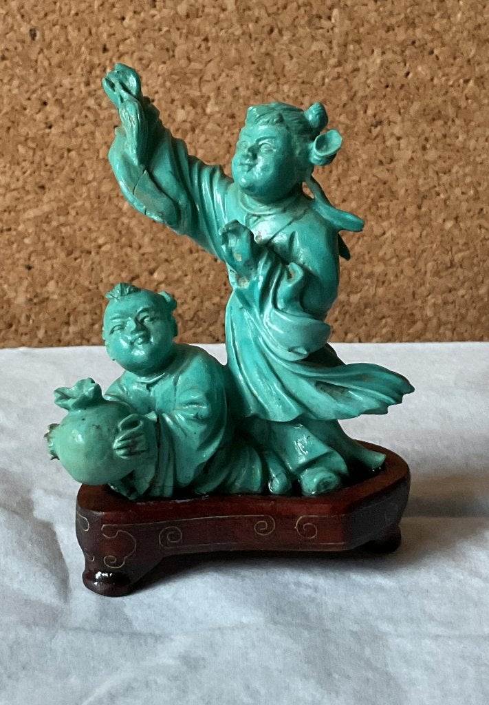 Turkoois beeldje, Art deco, Ophalen of Verzenden, Steen of Keramiek, Beeld