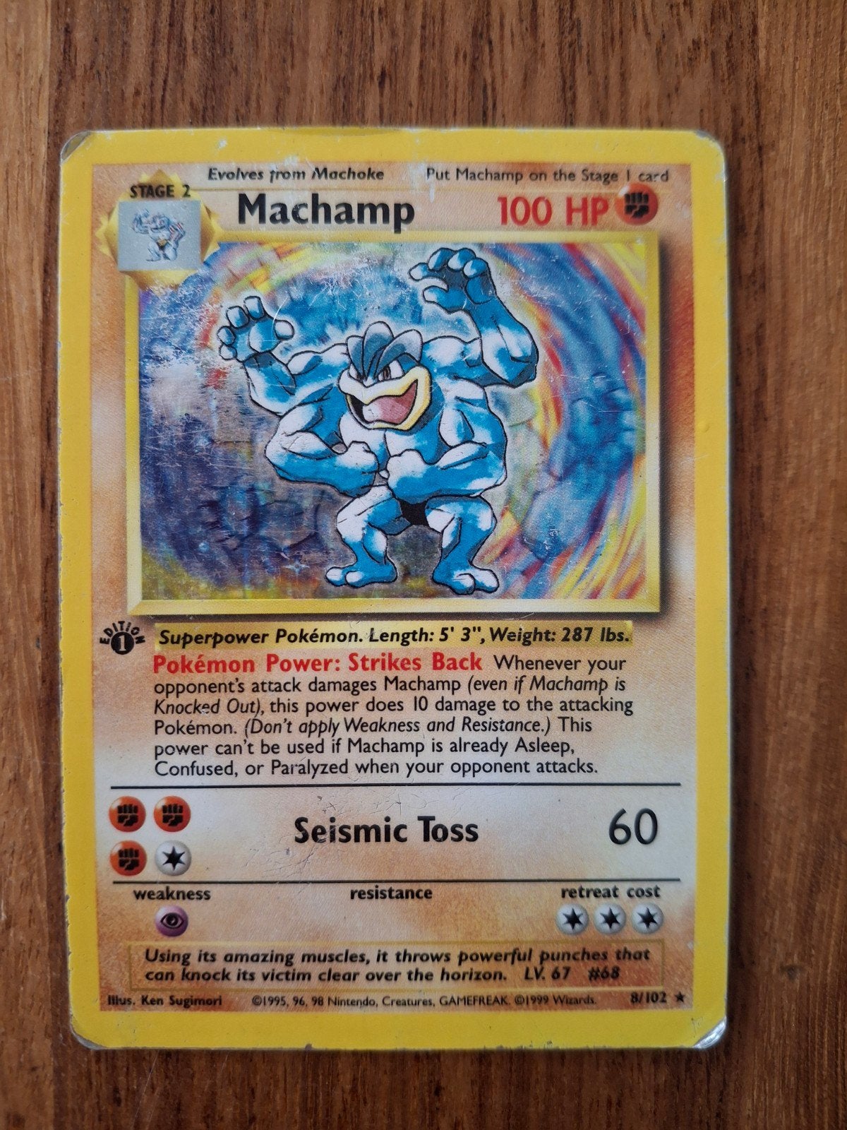 Machamp edition 1 uit 1995 Pokémon, Ophalen of Verzenden, Gebruikt, Losse kaart
