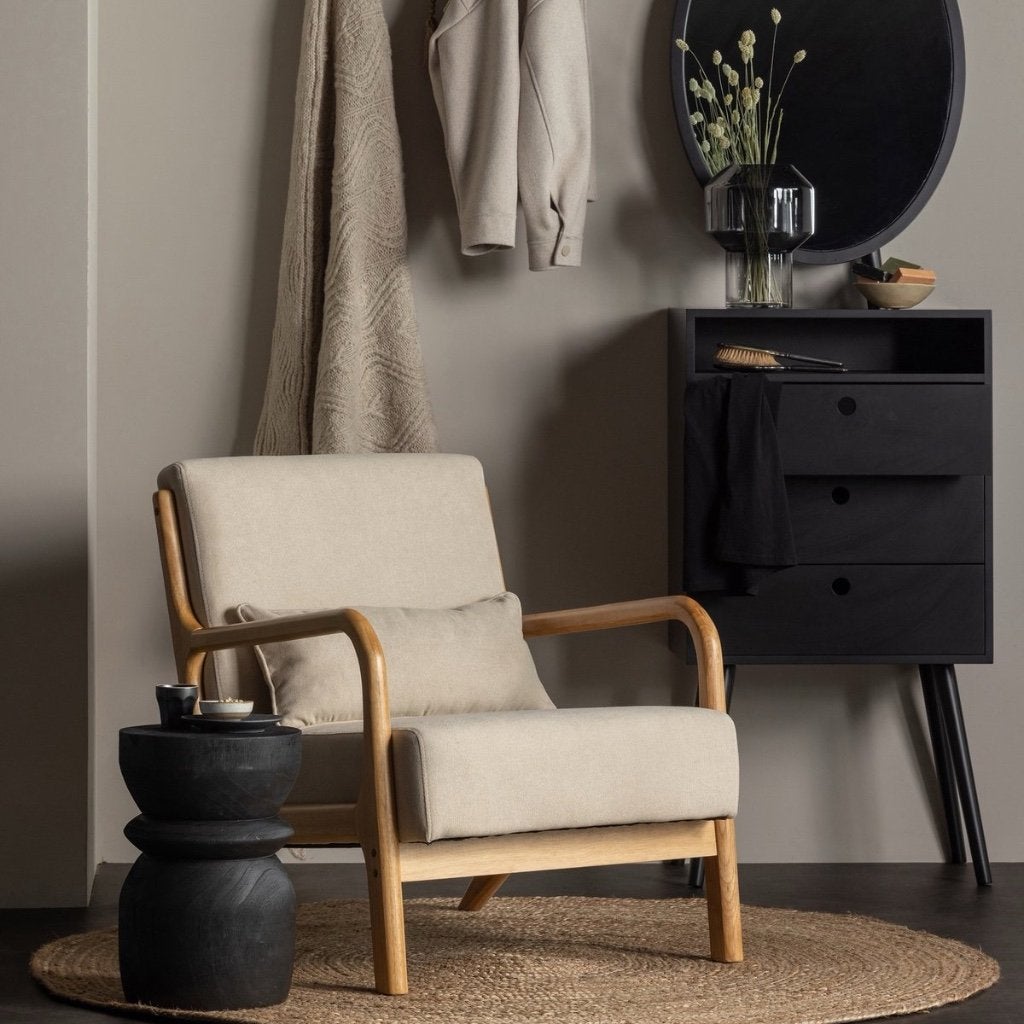 WOOOD Mark Fauteuil - Stof - Naturel - 75x67x82, Huis en Inrichting, Overige kleuren, Verzenden, Nieuw, Stof