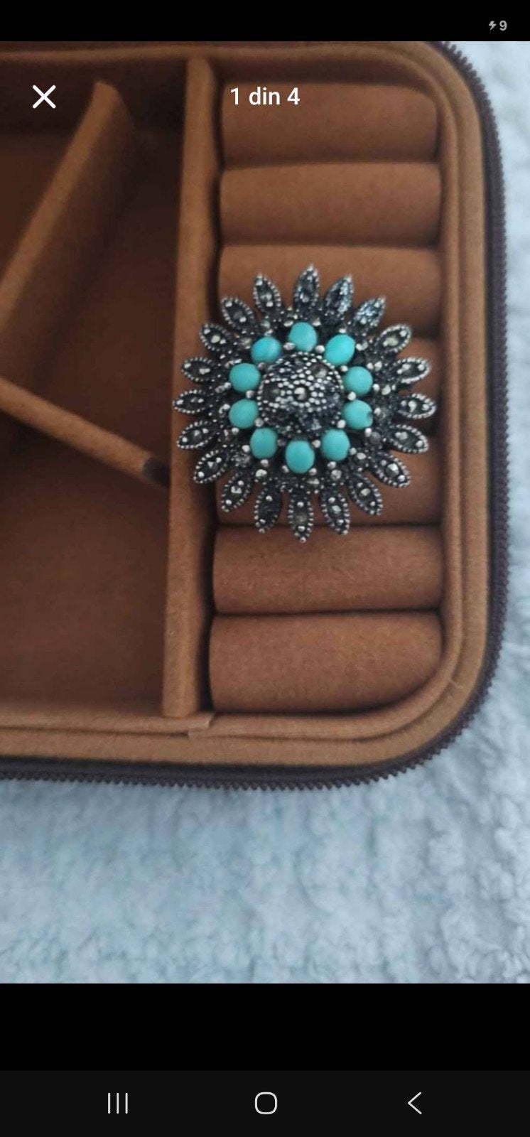 925 Zilveren Ring met Turkoois en Markasiet, Ophalen, Blauw, Zo goed als nieuw, Met edelsteen