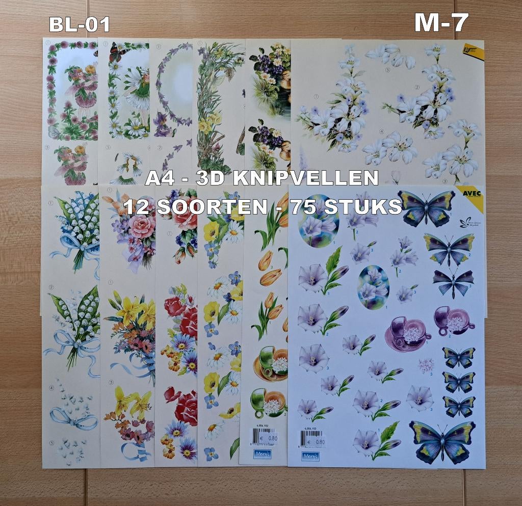 A4...3D KNIPVELLEN 61 SOORTEN-472 VELLEN BLOEMEN, Ophalen of Verzenden, Nieuw, Natuur, Knipvel
