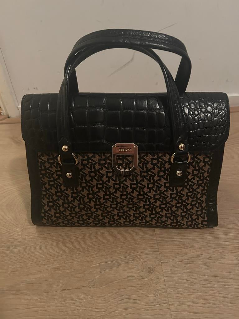 DKNY Handtas Zwart/Beige met Krokodillenprint, Ophalen of Verzenden, Gebruikt, Zwart, Handtas