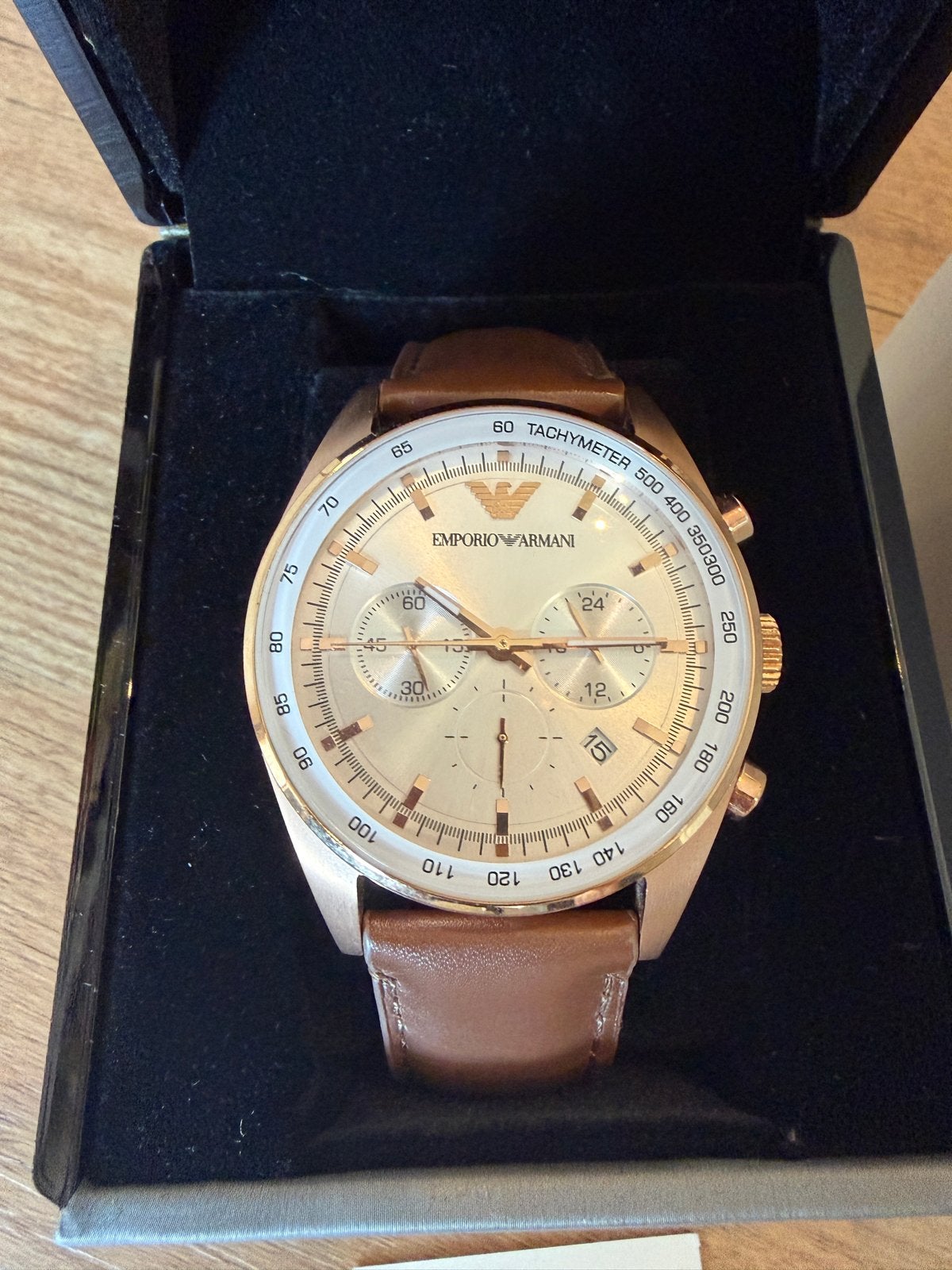 Emporio Armani Herenhorloge - Zo goed als nieuw, Overige merken, Overige materialen, Leer, Polshorloge