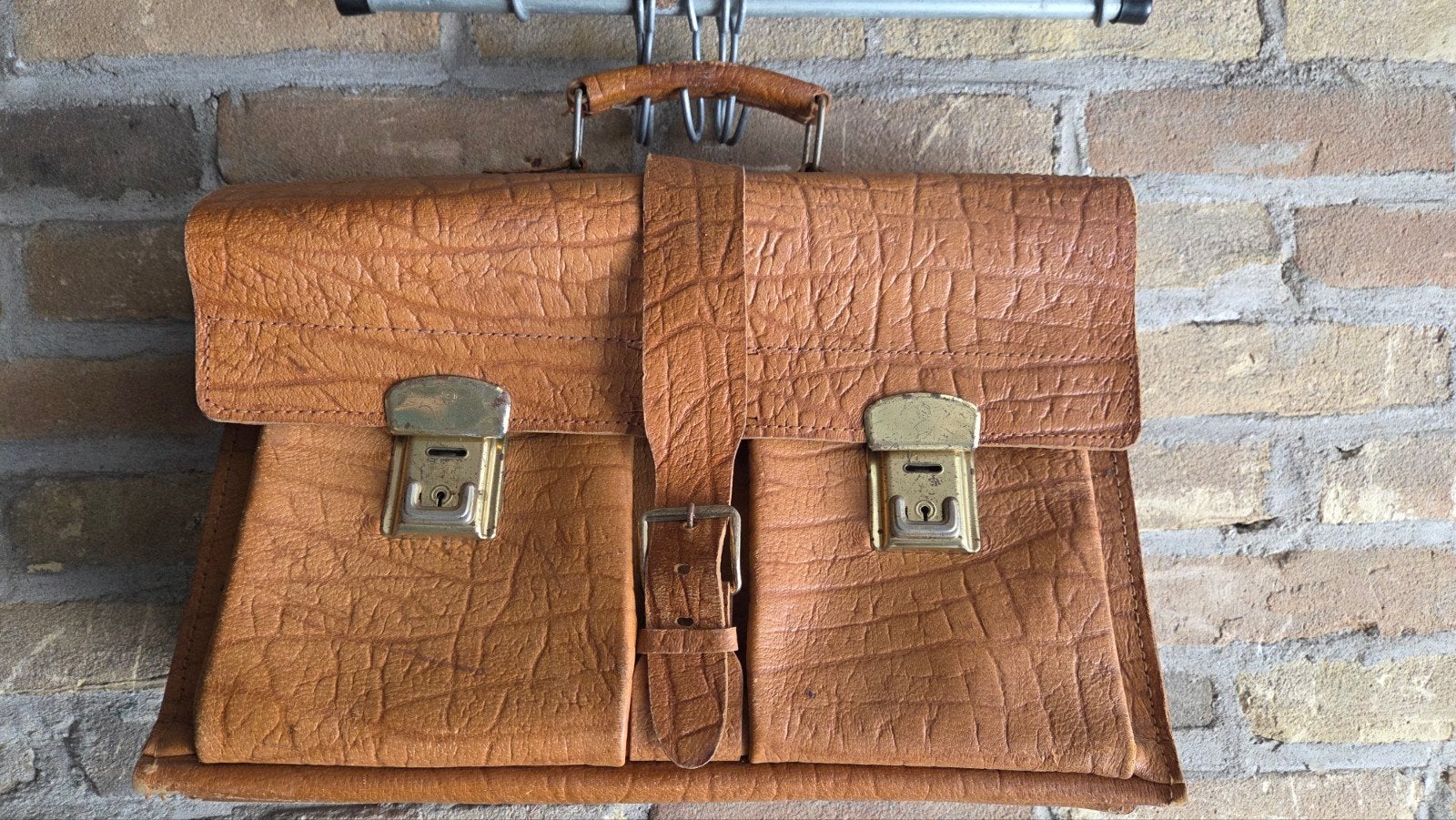 Vintage Leren Aktetas - Uniek Design, Antiek en Kunst, Ophalen of Verzenden