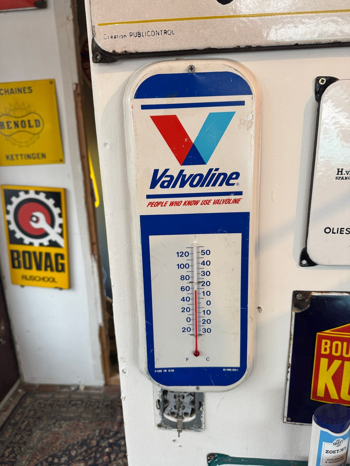 Vintage Valvoline Thermometer - Garage Decoratie, Reclamebord, Gebruikt, ., Ophalen of Verzenden