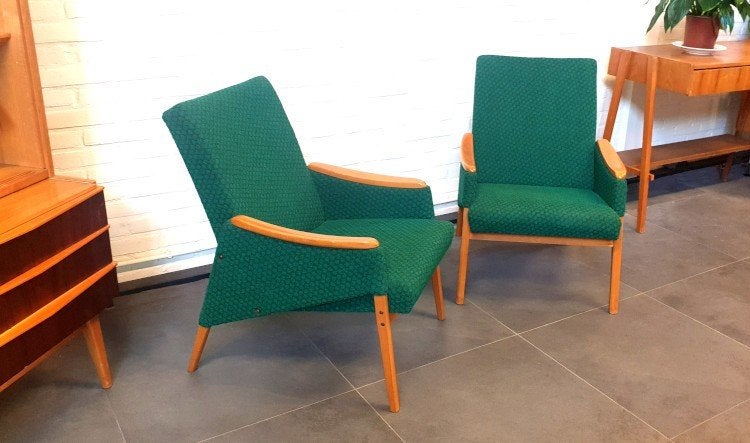 Fauteuils Vintage Fleurig opnieuw Bekleed Origineel 1950-70, Ophalen, Gebruikt, Minder dan 75 cm, MIDCENTURY 1950 1960 1970