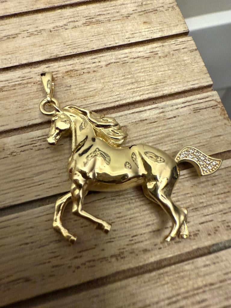 Prachtige 14 karaats gouden paard hanger, Sieraden, Tassen en Uiterlijk, Kettinghangers, Ophalen of Verzenden, Nieuw, Goud, Goud