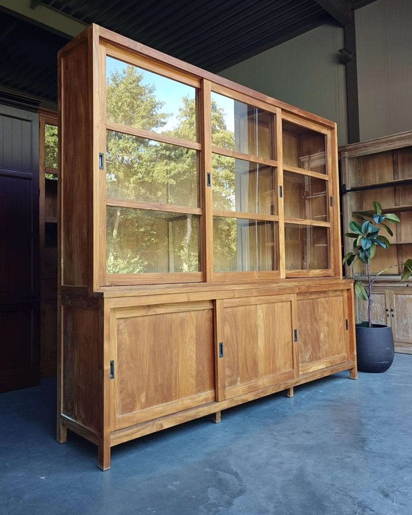 Grote teakhouten schoolkast | Xxl biologiekast  #2323, Gebruikt, -, 200 cm of meer, -