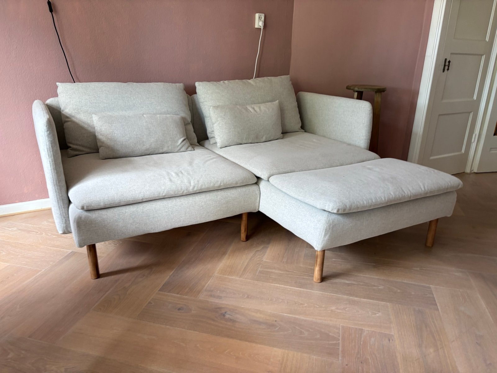IKEA SÖDERHAMN bank met chaise longue - lichtbeige, Ophalen, Gebruikt, 100 tot 125 cm, Hoekbank