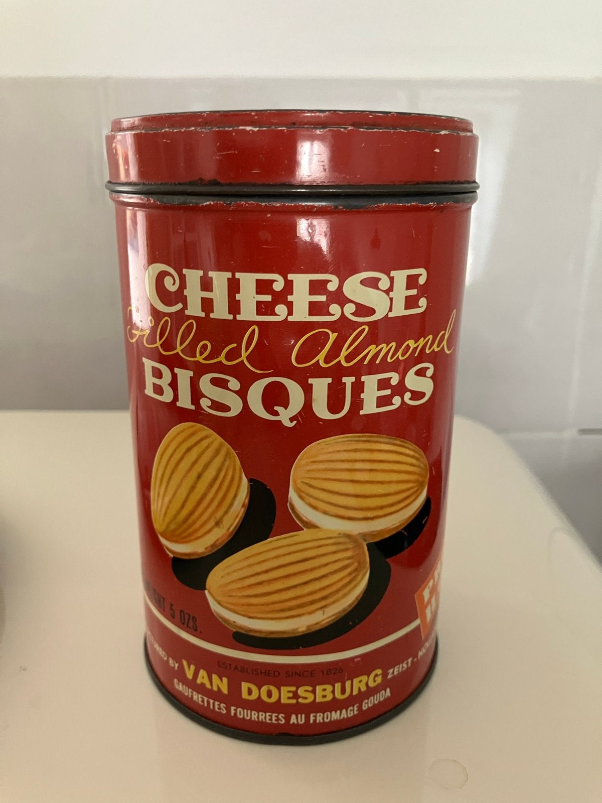Vintage Blik Van Doesburg Zeist Cheese Almond Bisques, Verzamelen, Blikken, Ophalen of Verzenden, Gebruikt, Koek(jes), Overige merken
