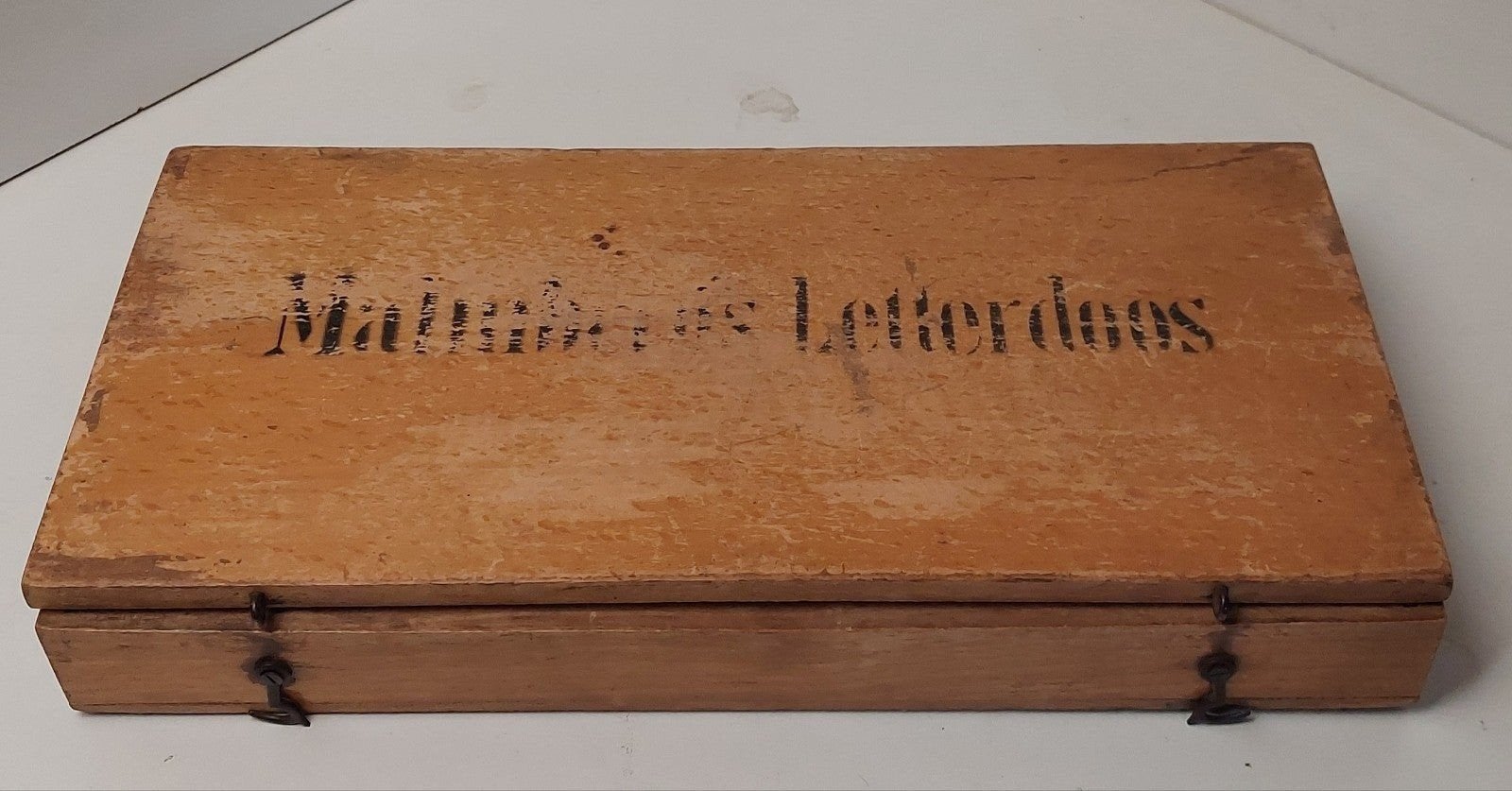 antieke Malmberg letterdoos van hout met originele letters, Ophalen of Verzenden, Gebruikt