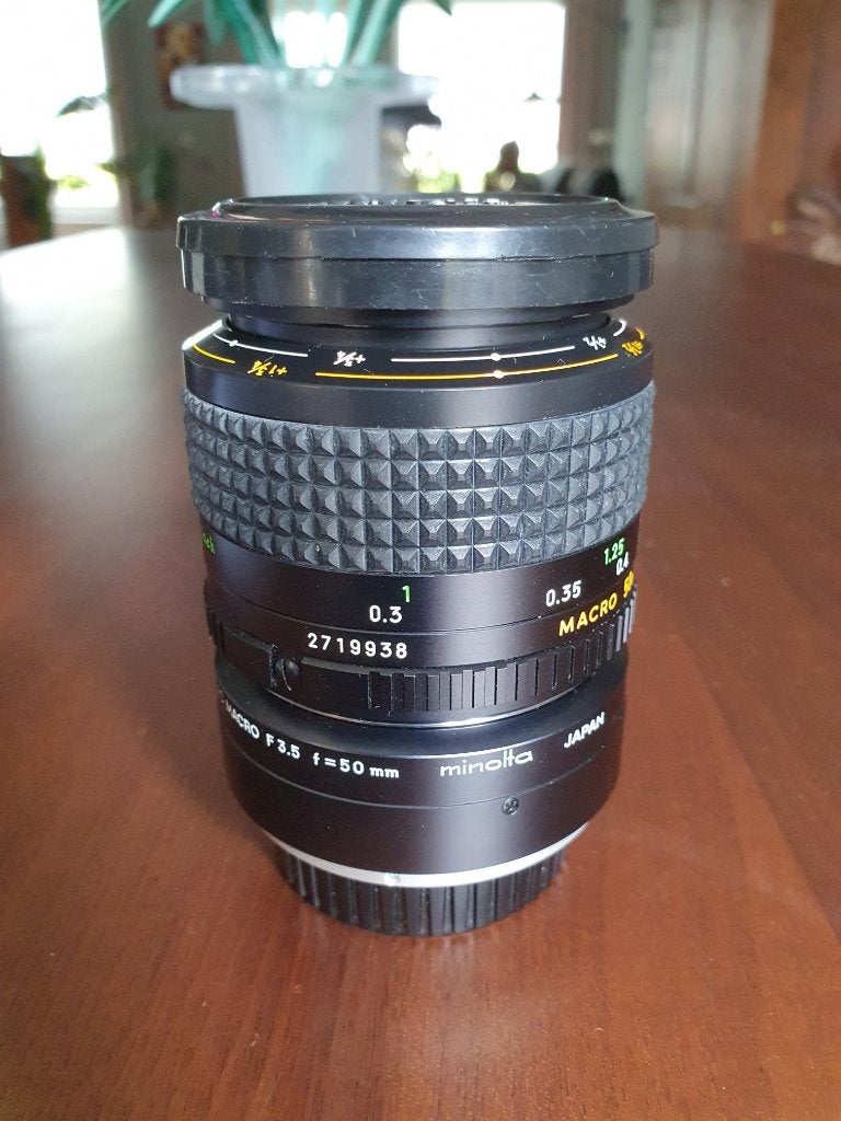 Nieuwe Minolta 50 mm MC 3.5 macro met 1:1 converter, Nieuw, Ophalen of Verzenden, Overige vattingen, Minolta