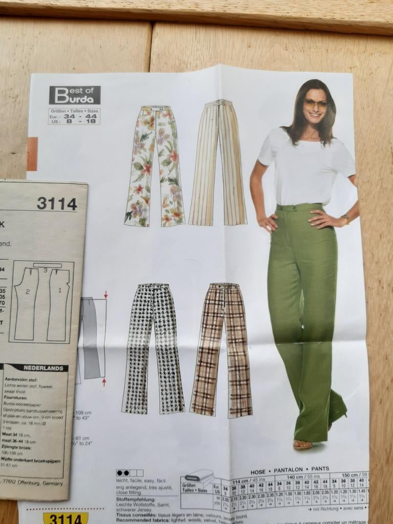 Burda knippatroon naaipatroon dames broek nr.3114, Broek, Vrouw, Nieuw, Burda