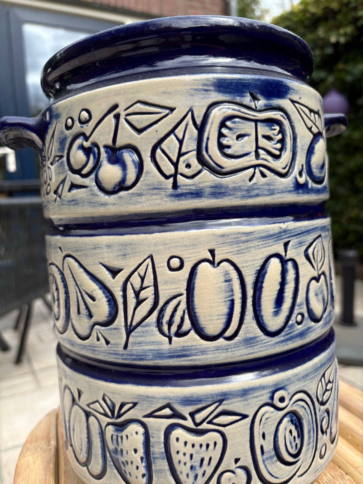 Vintage Rumtopf West Germany - Blauw Keramiek Fruitdecor, Antiek en Kunst, Ophalen of Verzenden