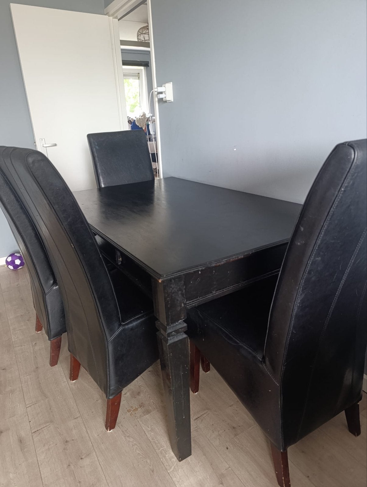 Zwarte eettafel met 4 stoelen, Huis en Inrichting, Ophalen, Gebruikt, 100 tot 150 cm, Vier personen